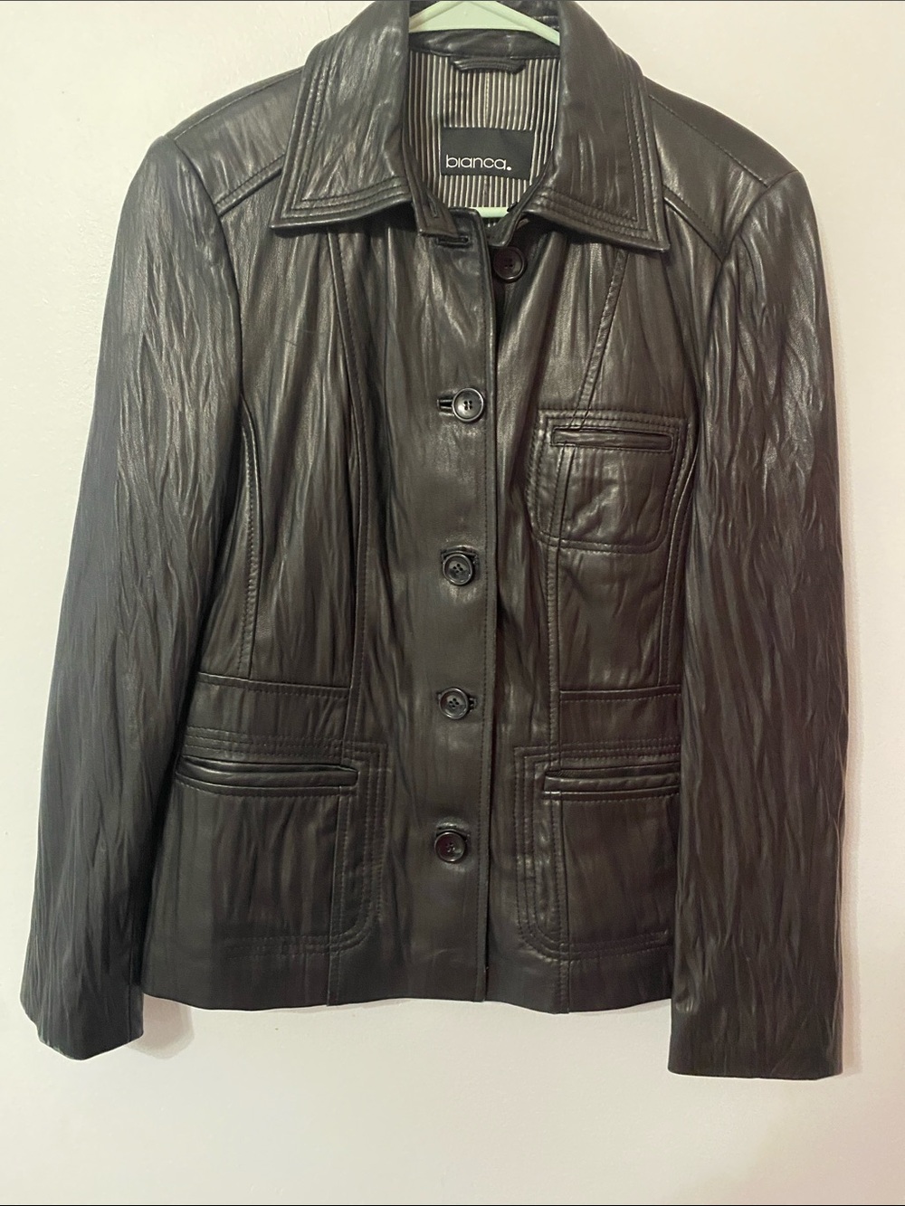 Bianca Women's Black Textured Soft Leather Button Jacket Women S/M